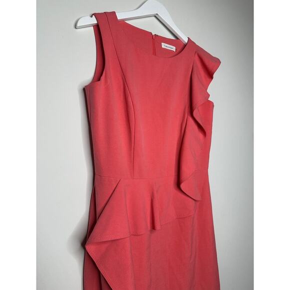 Calvin Klein Size 6 Ruffle Church Scuba Sheath Dress Peach Business Corporate - Picture 5 of 13